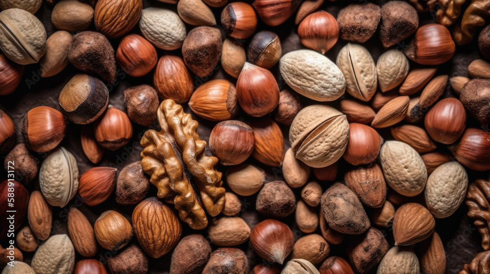background of nuts created with Generative AI technology background of nuts created with Generative AI technology