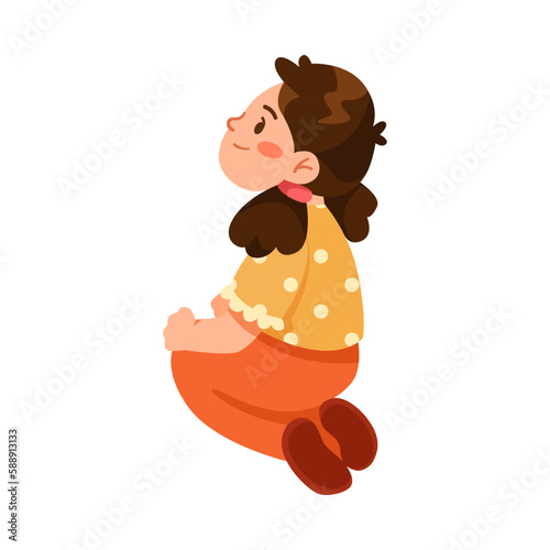 Little Girl Sitting on Floor and Listening to Fairytale Vector Illustration