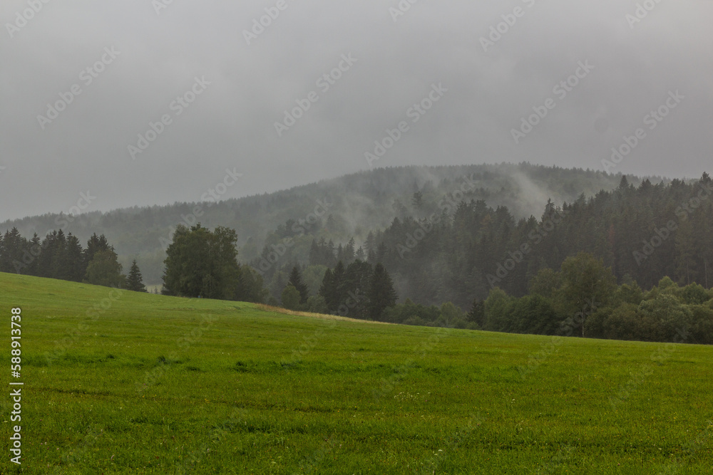 Rainy view of a landscape near Dolni Dvoriste, Czech Republic Rainy view of a landscape near Dolni Dvoriste, Czech Republic