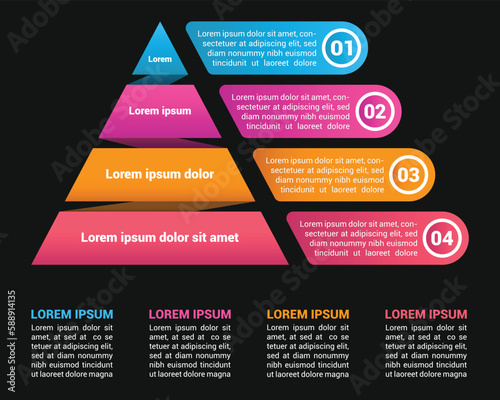 Pyramid Infographic, funnel pyramid business infographic with 4 charts. Template can be edited, recolored, editable. EPS Vector	
