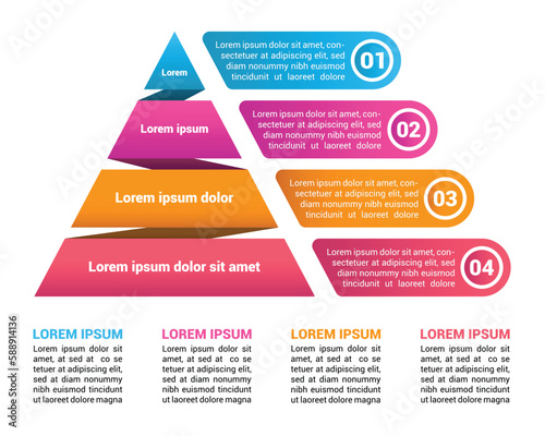 Pyramid Infographic, funnel pyramid business infographic with 4 charts. Template can be edited, recolored, editable. EPS Vector	
