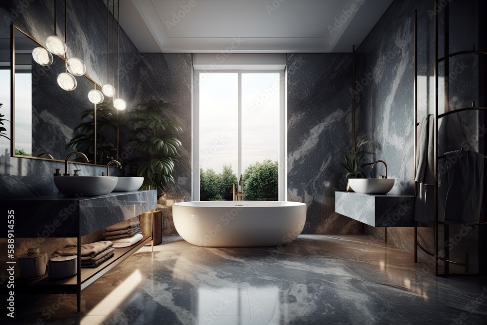 Fototapeta premium Design of a luxury modern bathroom. Generative AI