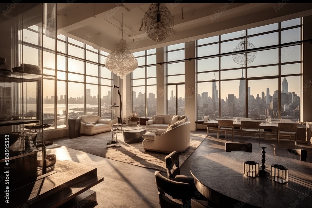 Opulent New York Penthouse: Luxury Living at Its Finest. Generative AI - obrazy, fototapety, plakaty 