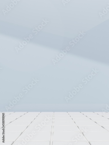 3D Rendering Bathroom or Kitchen Pastel Tiles under Sunlight Background for Toiletries or Kitchenware Product Display