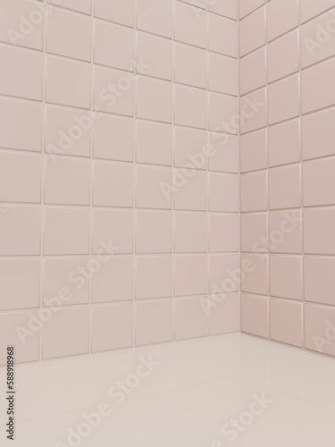 3D Rendering Bathroom or Kitchen Pastel Tiles under Sunlight Background for Toiletries or Kitchenware Product Display