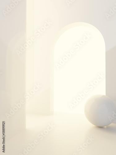 3D Rendering Minimal Studio Shot Pure White with Sunlight Product Display Background for Beauty, Fashion, Cosmetics and Trendy Products..