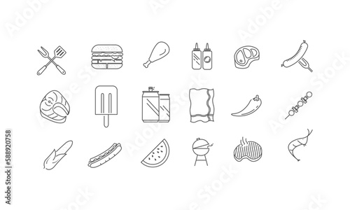 BBQ barbecue and grill related editable stroke outline icons set isolated on white background flat vector illustration. Line icons about barbecue on transparent background.