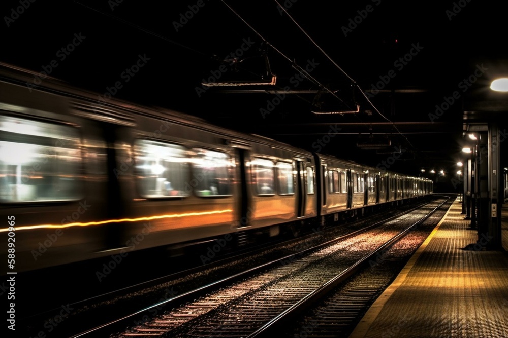 train Motion Blur night Generative AI