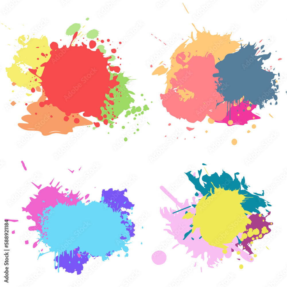 Collection of colorful ink frames isolated on the white background. Set of abstract Ink paintbrush backgrounds, banners, shapes, figures.