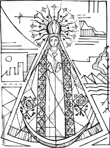 Hand drawn illustration of Nuestra Señora del Roble. photo