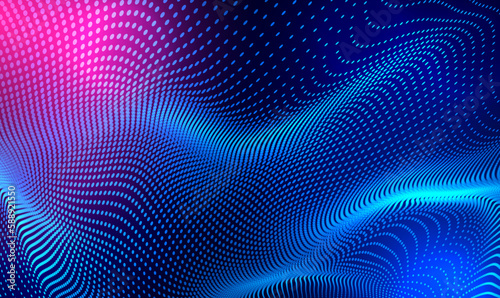 Abstract gradient 3d wave of big data particles digital technology background futuristic vector illustration.Abstract wave moving dots flow particles hi-tech background.Artificial intelligence. Vector