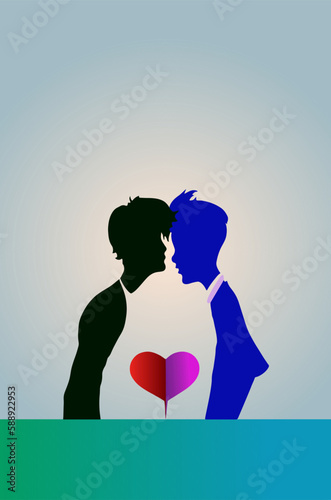 Two gay guys. Kiss of a couple in love. Representatives of the LGBT community.