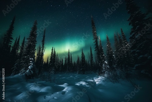 northern lights with snowy night Generative AI