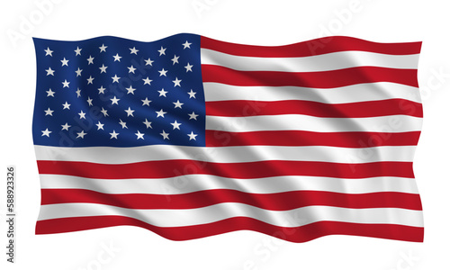 US Flag. Official flag of the United States flies in the wind. USA symbol. Realistic flag of the United States of America. Icon isolated on white background. 3D Vector