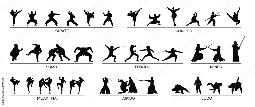 martial arts silhouette bundle for any design purpose