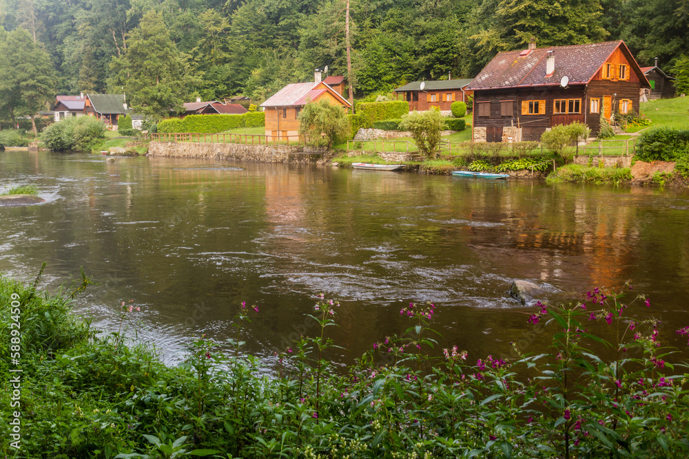 Rural holiday cabins along Luznice river, Czech Republic