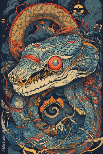 Snake in chinese guochao style