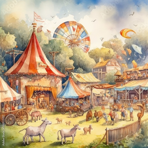 A Watercolor Rustic County Fair Generative Ai