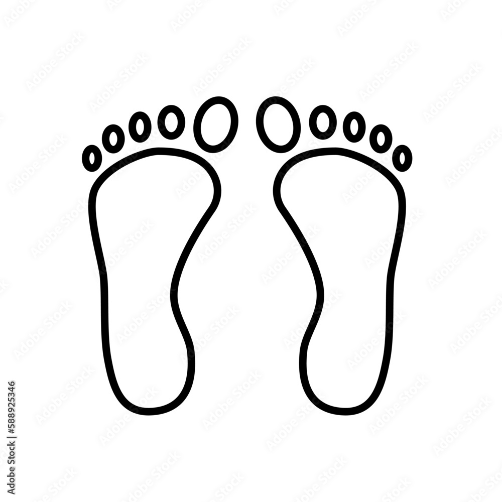 Foot print icon. Outline black on white Naked foot print simple icon vector. Flat design style stock vector illustration of foot. Foot print icon. Outline black on white Naked foot print simple icon vector. Flat design style stock vector illustration of foot.