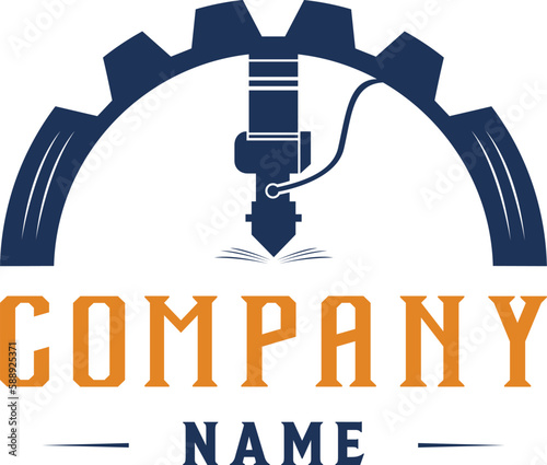 Set of Laser Cutting Machine Logo Design Icon Vector Illustration, CNC Laser Machine Head, Laser Engraving Machine
