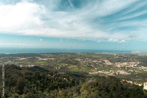 Beautiful natural landscape with a view of Sintra and blue sky. Lisbon  Portugal