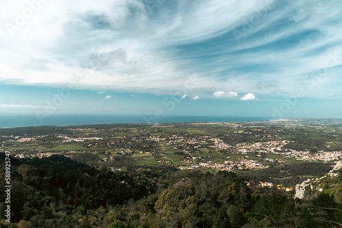 Beautiful natural landscape with a view of Sintra and blue sky. Lisbon, Portugal