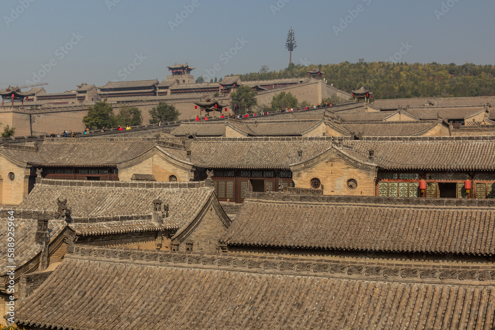 Roofs of Hongmen castle in Wang Family Courtyard in Lingshi county, China