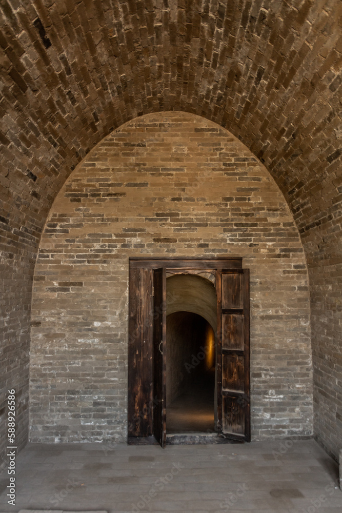 ZHANGBICUN, CHINA - OCTOBER 21, 2019: Interior of Zhangbi underground castle in Zhangbicun village, China ZHANGBICUN, CHINA - OCTOBER 21, 2019: Interior of Zhangbi underground castle in Zhangbicun village, China