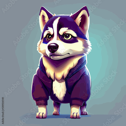 a simple, yet detailed vector logo of a friendly husky, eye-catching emblem