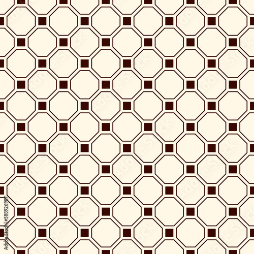 Repeated outline octagons and squares abstract background. Minimalist seamless surface pattern with geometric ornament.