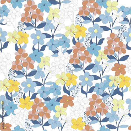 seamless pattern with flowers lines