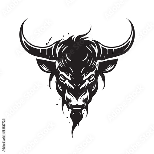 Angry head face mascot of bull buffalo portrait. black white line art vector illustration