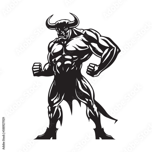 Wallpaper Mural Mascot of cool angry bull buffalo devil human muscular body. black white line art vector illustration Torontodigital.ca
