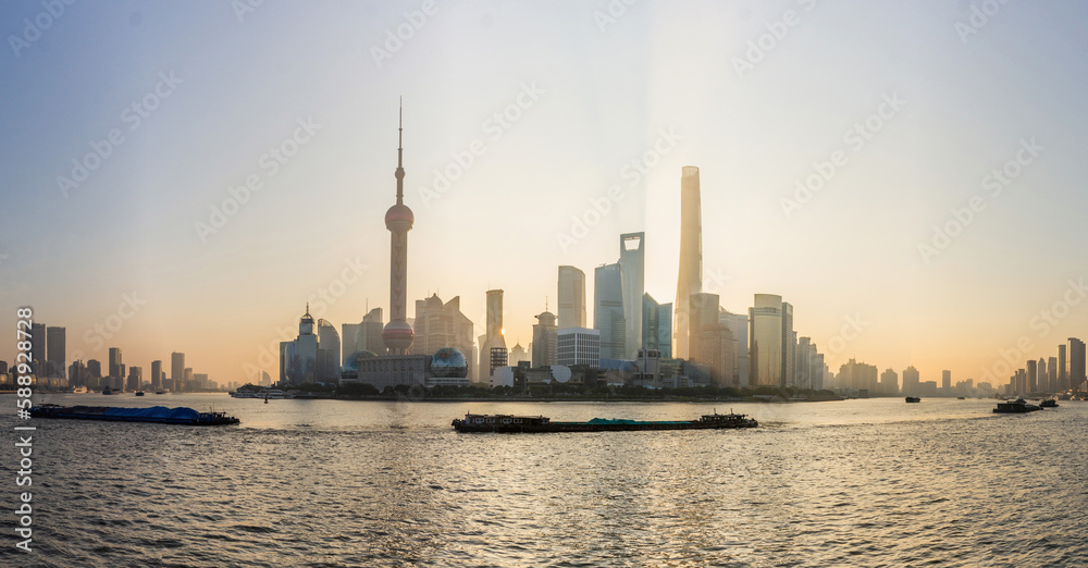 Sunrise view of Pudong in Shanghai skyline, China