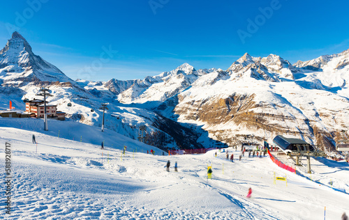 Ski resorts overlooking the Matterhorn and ski lift