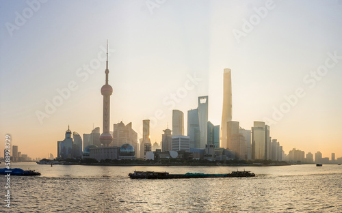 Sunrise view of Pudong in Shanghai skyline  China