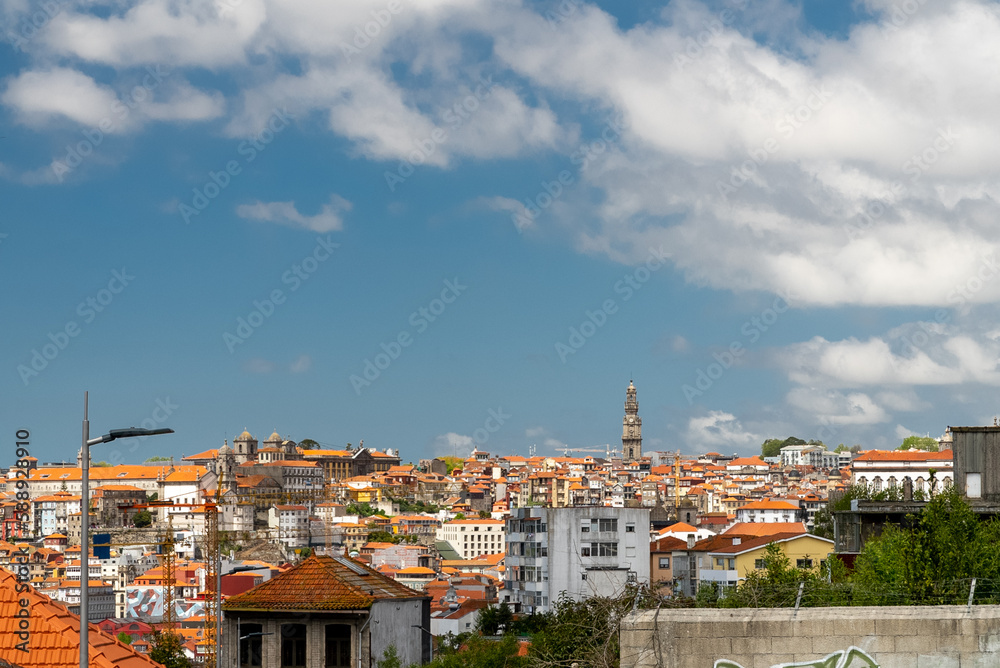Oporto, Portugal. December 4, 2022: Landscape in the city with blue sky and city architecture.