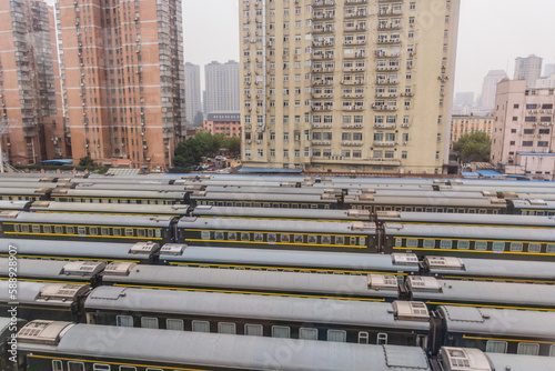 Trains at the Shanghai railway station, China