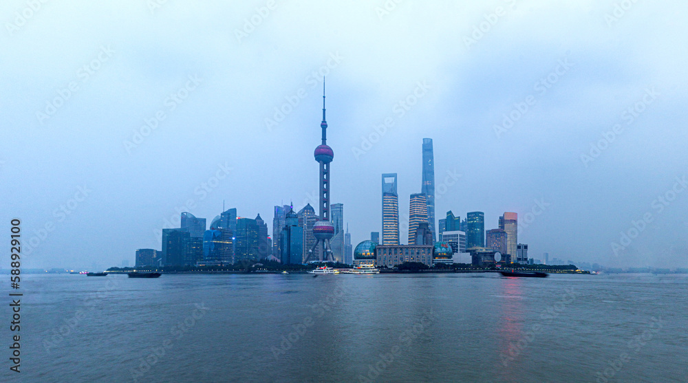 View of Pudong neighborhood of Shanghai, China