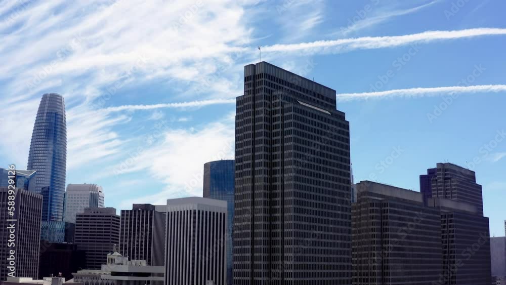 Downtown San Francisco. Aerial view of San Francisco city skyline on beautiful sunny clear day. Downtown San Francisco. Aerial view of San Francisco city skyline on beautiful sunny clear day.