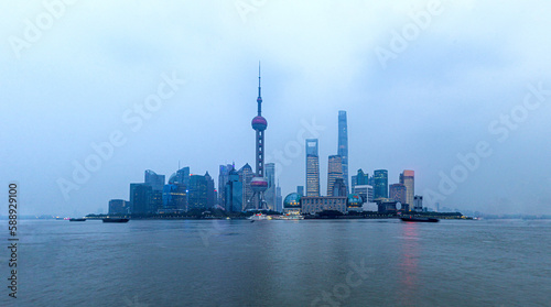 View of Pudong neighborhood of Shanghai, China