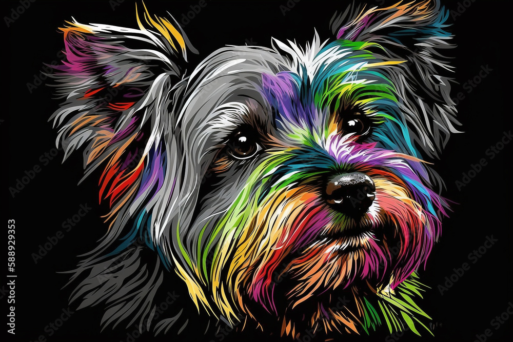 Colorful Dog Pop Art Vector Style Only Black Background Generative Ai Digital Illustration Part#040423