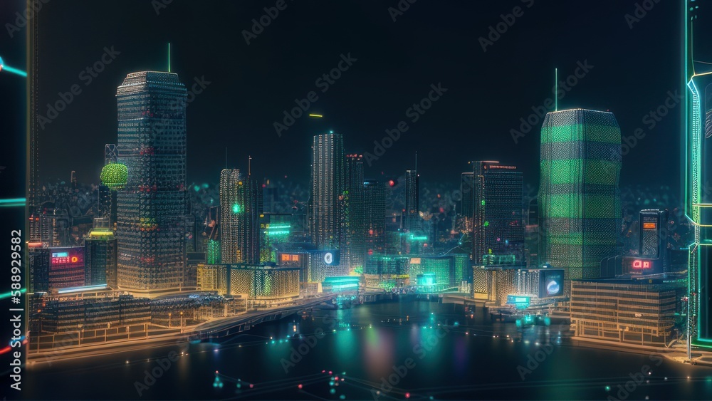 Futuristic city in the day lighting background. Generative AI
