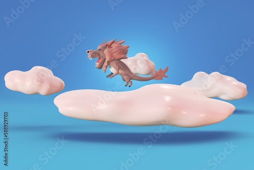 background image chinese dragon flying in the sky among the clouds. 3d rendering