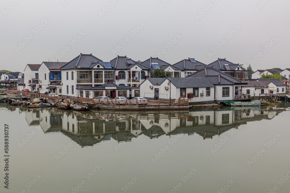 Riverside houses in Luzhi water town, Jiangsu province, China