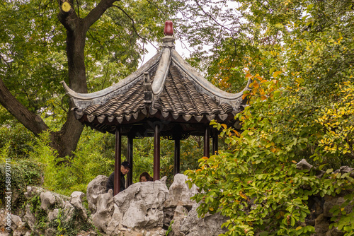 SUZHOU  CHINA - OCTOBER 26  2019  Pavilion in the Garden of Pleasance  Yiyuan  in Suzhou  Jiangsu province  China