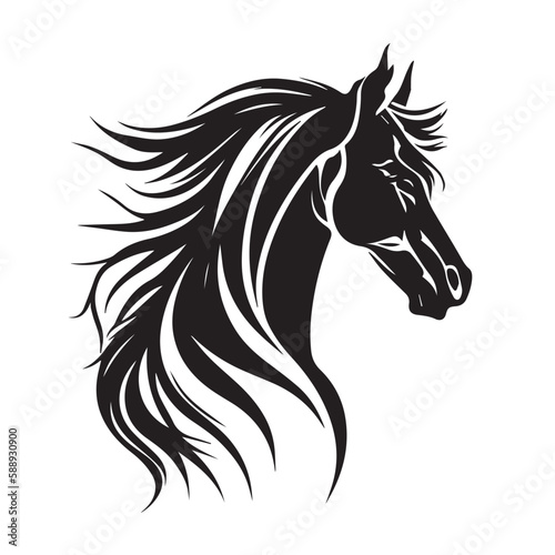 Fototapeta Naklejka Na Ścianę i Meble -  Beautiful head face mascot of horse stallion. black white line art vector illustration