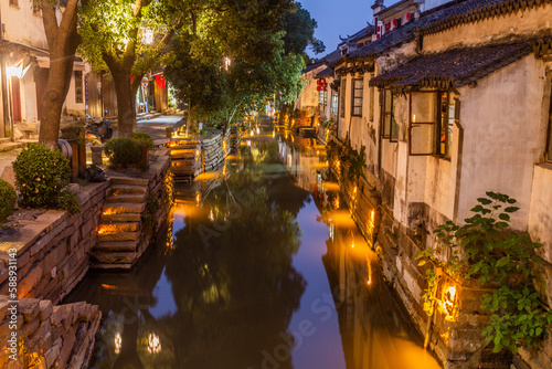 Fototapeta Naklejka Na Ścianę i Meble -  Evening view of a canal in Luzhi water town, Jiangsu province, China