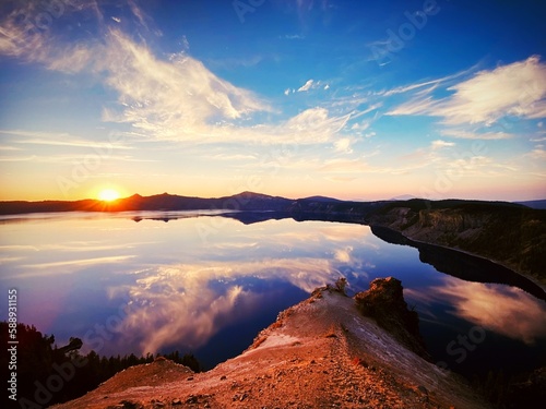 Sunset over crater lake