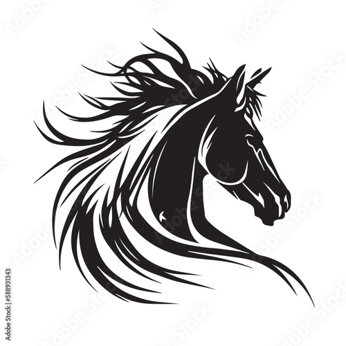 Fototapeta Naklejka Na Ścianę i Meble -  Beautiful head face mascot of horse stallion. black white line art vector illustration